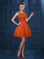 Orange Red Sleeveless Lace and Ruffled Layers Knee Length Wedding Party Dress