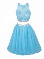 Mini Length Side Zipper Homecoming Dress Online Aqua Blue for Prom and Party and Sweet 16 with Beading