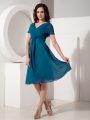 On Sale Chiffon Short Sleeves Knee Length Mother Of The Bride Dress and Ruching