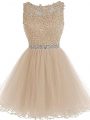 Mini Length Champagne Homecoming Dress Scoop Sleeveless Zipper