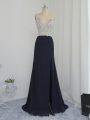 Ideal Floor Length Backless Homecoming Dress Black for Prom and Party and Military Ball with Beading