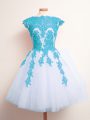 Blue And White Lace Up Scalloped Appliques Vestidos de Damas Tulle Sleeveless
