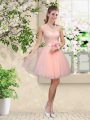 Amazing Sweetheart Sleeveless Lace Up Bridesmaid Gown Peach Tulle