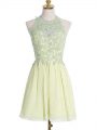 Hot Selling Sleeveless Knee Length Appliques Lace Up Dama Dress for Quinceanera with Light Yellow