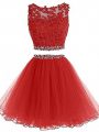 Red Zipper Cocktail Dress Beading Sleeveless Mini Length