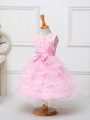 Superior Ball Gowns Kids Pageant Dress Baby Pink Scoop Organza Sleeveless Tea Length Zipper