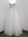 White Dama Dress Prom and Party and Wedding Party with Beading and Belt V-neck Sleeveless Brush Train Zipper