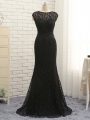 Black Scoop Zipper Lace and Appliques Mother Of The Bride Dress Sleeveless