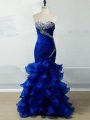 Affordable Floor Length Zipper Formal Evening Gowns Royal Blue for Prom and Party and Military Ball and Sweet 16 with Beading and Ruffles and Ruching