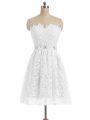 Vintage White A-line Sweetheart Sleeveless Lace Knee Length Zipper Beading and Lace and Appliques Evening Dress