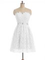 Vintage White A-line Sweetheart Sleeveless Lace Knee Length Zipper Beading and Lace and Appliques Evening Dress