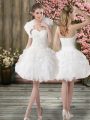 Deluxe White Organza Zipper Wedding Dress Sleeveless Knee Length Beading and Embroidery