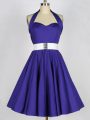 Sophisticated Purple Taffeta Lace Up Bridesmaid Dresses Sleeveless Mini Length Ruching