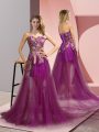 Fashionable Appliques Dress Like A Star Purple Zipper Sleeveless Brush Train
