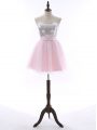 Spectacular Baby Pink Tulle and Sequined Zipper Sweetheart Sleeveless Mini Length Prom Party Dress Sequins and Bowknot