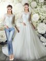 Tulle 3 4 Length Sleeve Wedding Dress Court Train and Lace