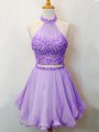 Dramatic Halter Top Sleeveless Organza Dama Dress for Quinceanera Beading Lace Up