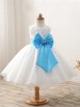 White Ball Gowns Organza Scoop Sleeveless Bowknot Mini Length Zipper Child Pageant Dress