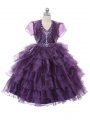 Excellent Organza Halter Top Sleeveless Lace Up Ruffled Layers Pageant Gowns For Girls in Purple