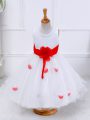 White Lace Up Scoop Hand Made Flower Little Girl Pageant Dress Tulle Sleeveless