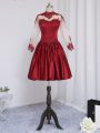 Fancy Long Sleeves Mini Length Beading and Appliques Zipper Dress for Prom with Wine Red