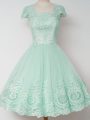 Apple Green Zipper Square Lace Wedding Party Dress Tulle Cap Sleeves