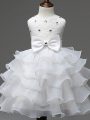 Sleeveless Lace and Ruffled Layers and Bowknot Zipper Kids Formal Wear