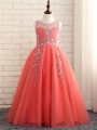 Attractive Sleeveless Floor Length Beading Zipper Girls Pageant Dresses with Watermelon Red