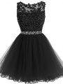Nice Scoop Sleeveless Tulle Prom Gown Beading and Lace and Appliques Zipper