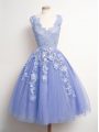 Pretty Lavender V-neck Lace Up Appliques Bridesmaid Gown Sleeveless