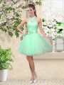 Custom Design Apple Green Halter Top Lace Up Lace and Belt Bridesmaid Dress Sleeveless