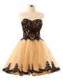 Champagne A-line Tulle Sweetheart Sleeveless Appliques Mini Length Lace Up Military Ball Dresses