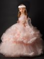 V-neck Sleeveless Little Girl Pageant Gowns Brush Train Hand Made Flower Pink Tulle