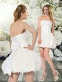 Fabric With Rolling Flowers Sleeveless Mini Length Wedding Gowns and Ruffles and Belt