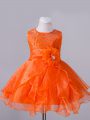 Organza Sleeveless Knee Length Little Girls Pageant Dress Wholesale and Beading and Hand Made Flower