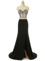 Flare Zipper Black for Prom and Party with Beading Brush Train