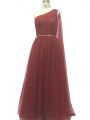 Dynamic A-line Sleeveless Burgundy Teens Party Dress Sweep Train Zipper