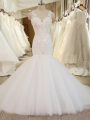 White Bridal Gown Tulle Chapel Train Sleeveless Beading and Appliques