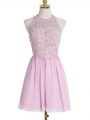 Free and Easy Knee Length Lilac Vestidos de Damas Halter Top Sleeveless Lace Up