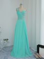 Beading and Appliques Party Dress for Girls Turquoise Zipper Sleeveless Floor Length