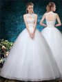 White Sleeveless Floor Length Beading and Appliques and Embroidery Lace Up Wedding Gowns
