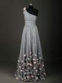 Floor Length Grey Prom Dress One Shoulder Sleeveless Backless