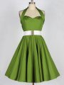 Knee Length Olive Green Bridesmaid Dresses Taffeta Sleeveless Belt