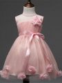 Lovely Pink Scoop Zipper Hand Made Flower Girls Pageant Dresses Sleeveless