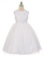 White Lace Up Little Girl Pageant Dress Beading Sleeveless Knee Length