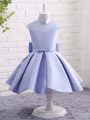 Perfect Knee Length Lavender Girls Pageant Dresses High-neck Cap Sleeves Zipper