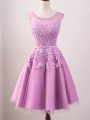 Lilac Sleeveless Knee Length Lace Lace Up Bridesmaids Dress