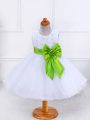 Best White Organza Zipper Little Girl Pageant Gowns Sleeveless Knee Length Bowknot