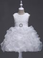 Enchanting White Scoop Neckline Ruffles and Belt Little Girl Pageant Dress Sleeveless Lace Up