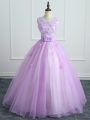 Dramatic Lavender Ball Gowns Scoop Sleeveless Organza Floor Length Lace Up Lace and Appliques and Bowknot 15 Quinceanera Dress
